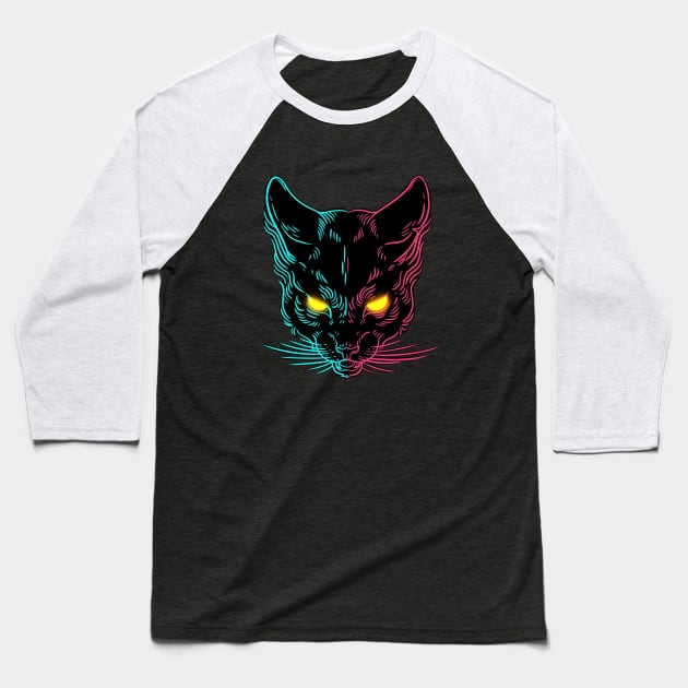 Cyber Demon Cat Baseball T-Shirt by Artthree Studio